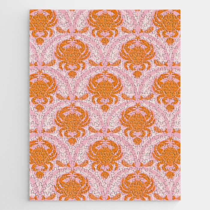 Orange Crab On Pink Pattern Jigsaw Puzzle