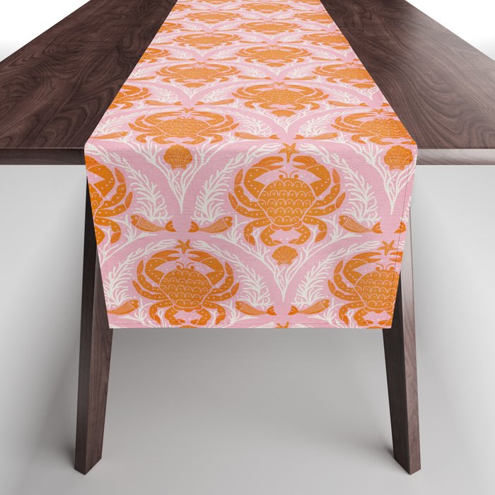 Orange Crab On Pink Pattern Table Runner