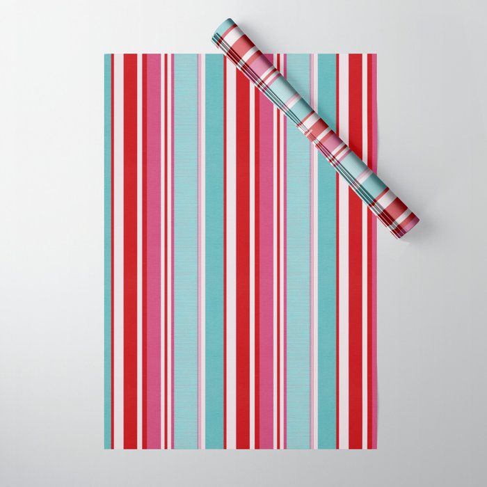 Bold Color Play Pink And Turquoise Stripes Wrapping Paper