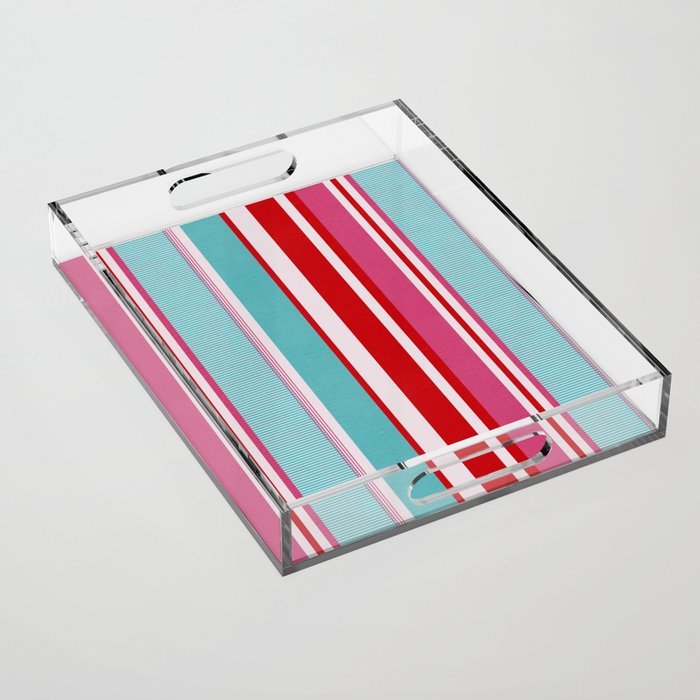 Bold Color Play Pink And Turquoise Stripes Acrylic Tray