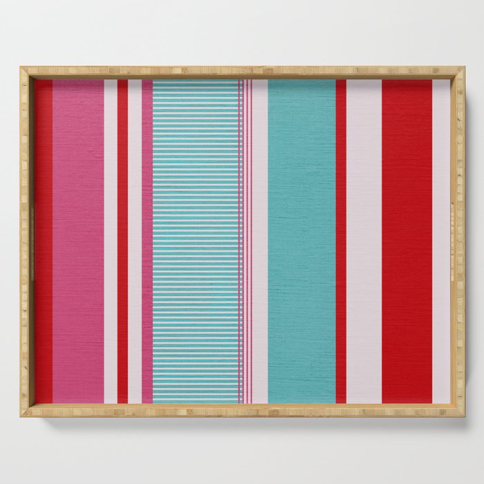 Bold Color Play Pink And Turquoise Stripes Serving Tray