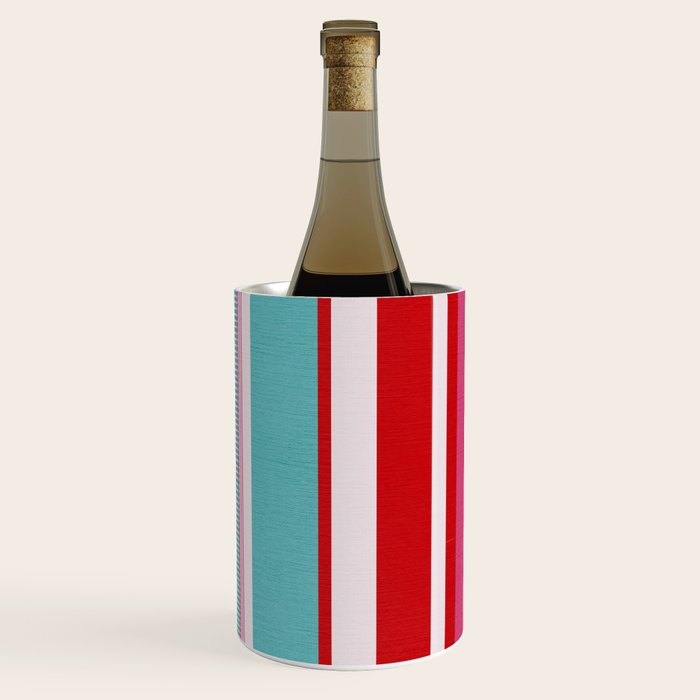Bold Color Play Pink And Turquoise Stripes Wine Chiller