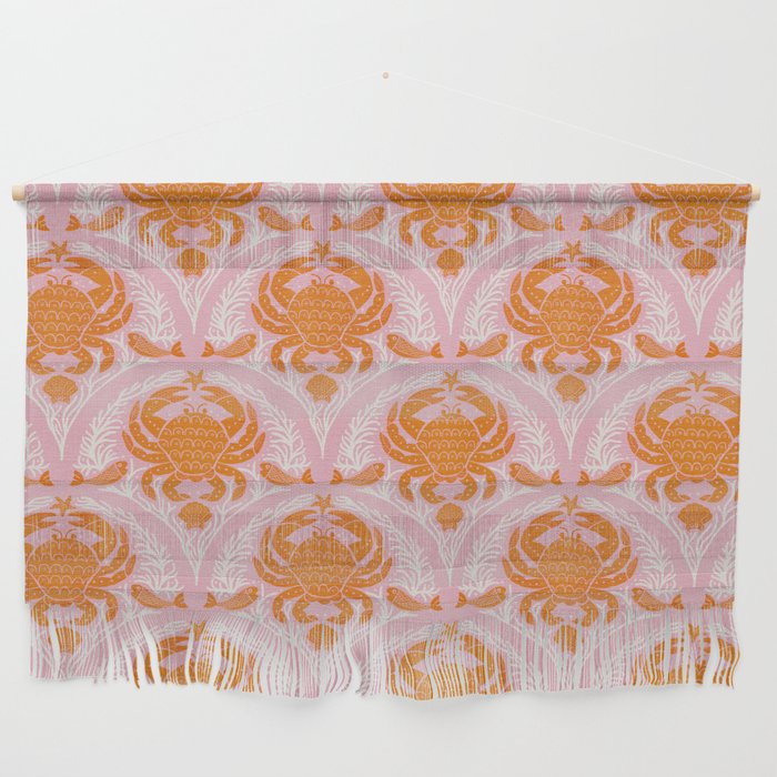 Orange Crab On Pink Pattern Wall Hanging