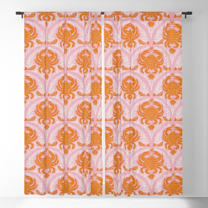 Orange Crab On Pink Pattern Window Curtain