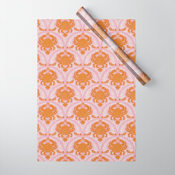 Orange Crab On Pink Pattern Wrapping Paper