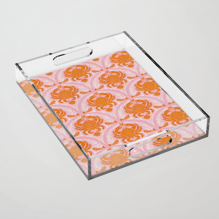 Orange Crab On Pink Pattern Acrylic Tray