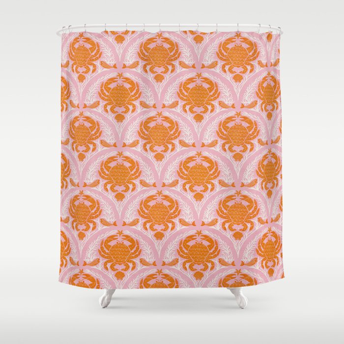 Orange Crab On Pink Pattern Shower Curtain