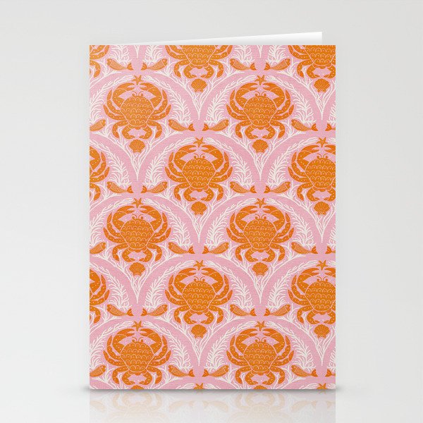 Orange Crab On Pink Pattern Stationery Card