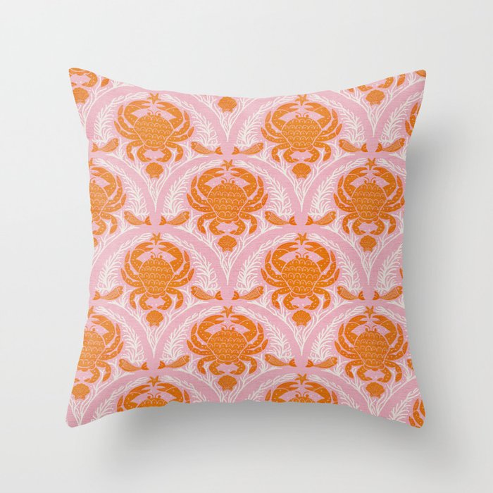 Orange Crab On Pink Pattern Throw Pillow