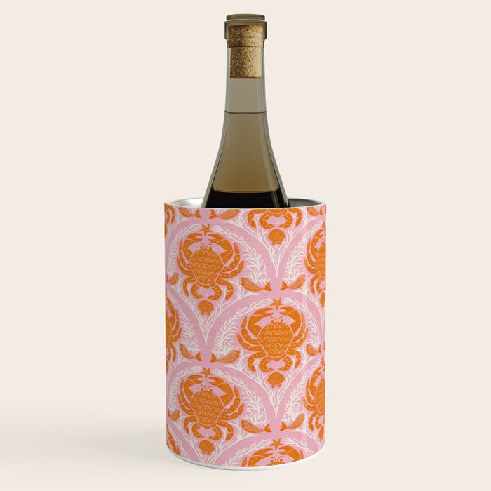 Orange Crab On Pink Pattern Wine Chiller