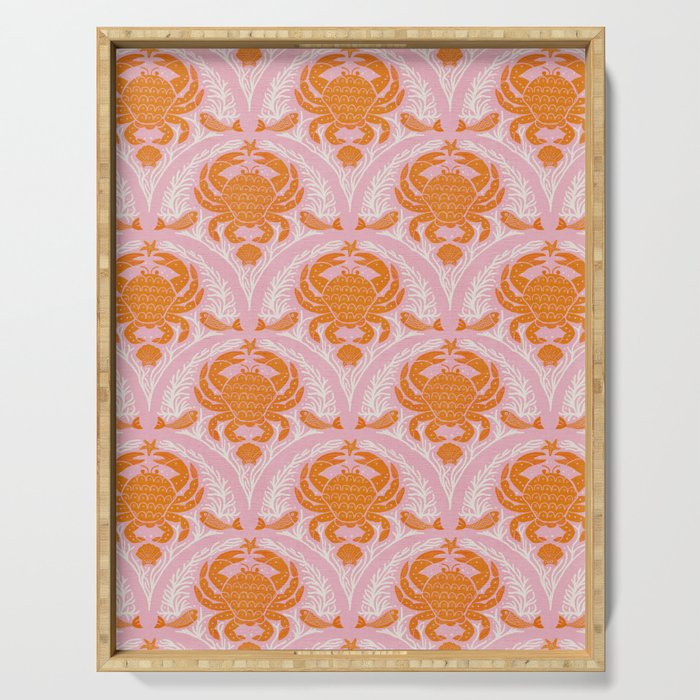 Orange Crab On Pink Pattern Serving Tray