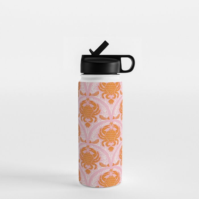 Orange Crab On Pink Pattern Water Bottle