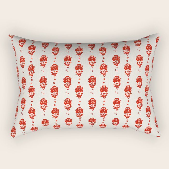 Red Floral Block Print Rectangular Pillow