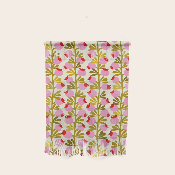 Minimal Nordic Flower Pink With Green Wall Hanging