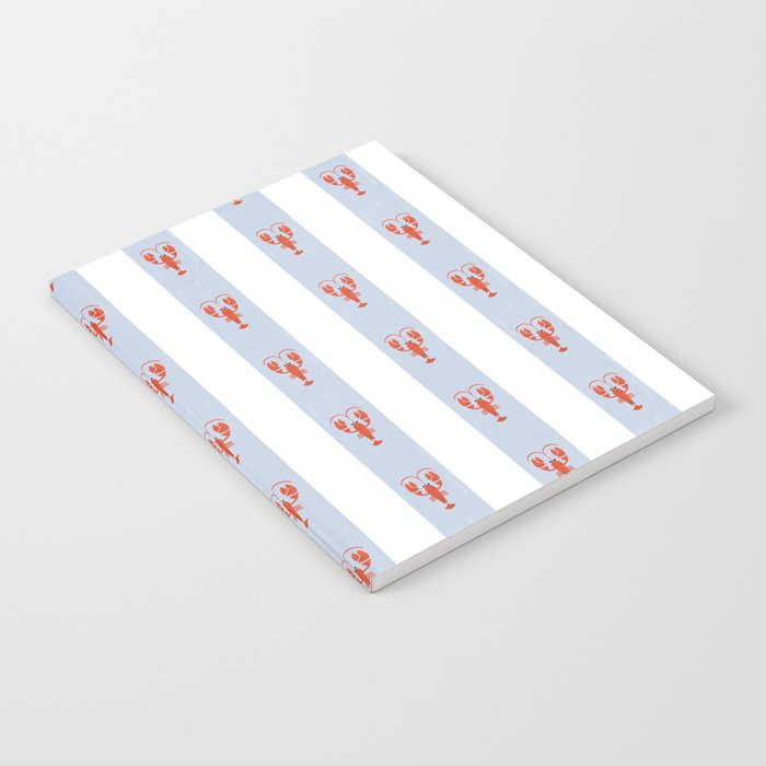 Red Lobsters On Hand-Painted Blue Stripes Notebook