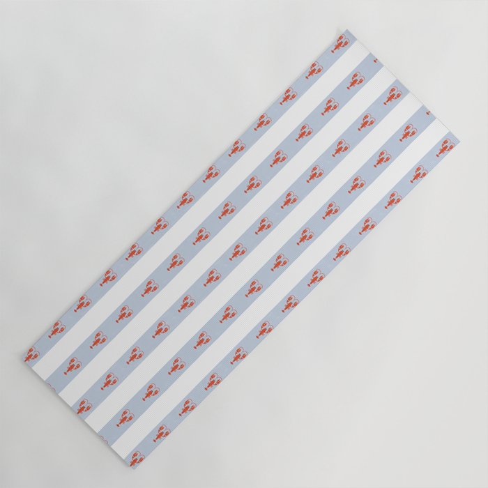 Red Lobsters On Hand-Painted Blue Stripes Yoga Mat