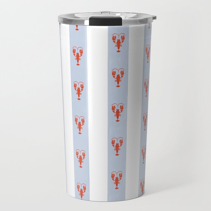 Red Lobsters On Hand-Painted Blue Stripes Travel Mug