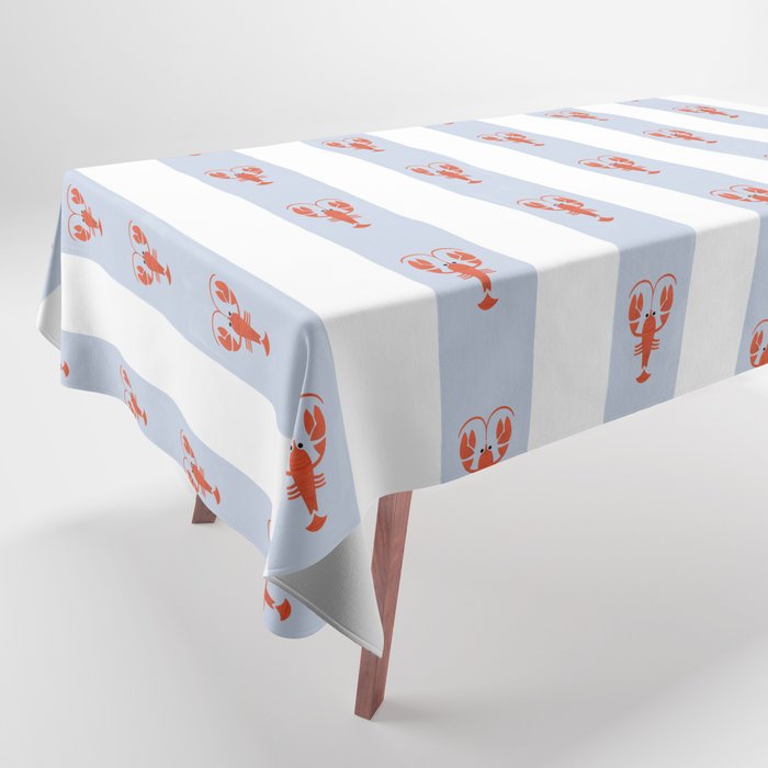 Red Lobsters On Hand-Painted Blue Stripes Tablecloth