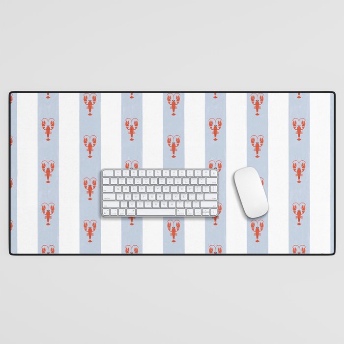 Red Lobsters On Hand-Painted Blue Stripes Desk Mat