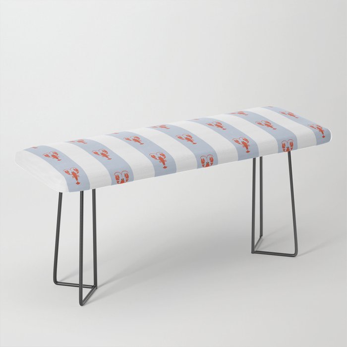 Red Lobsters On Hand-Painted Blue Stripes Bench