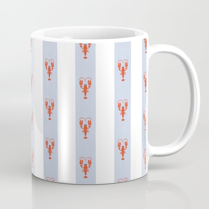 Red Lobsters On Hand-Painted Blue Stripes Coffee Mug