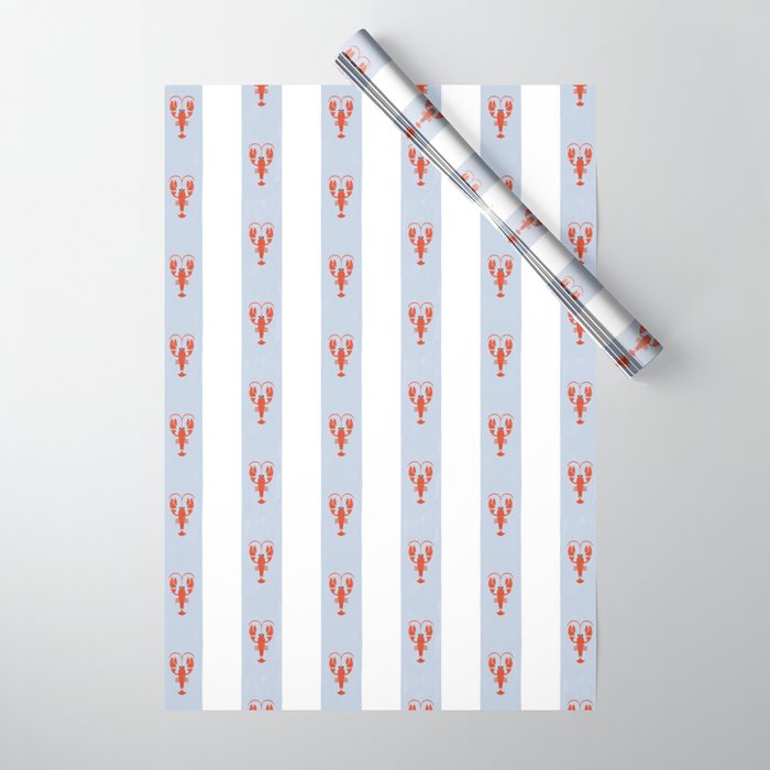 Red Lobsters On Hand-Painted Blue Stripes Wrapping Paper