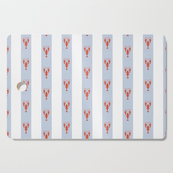 Red Lobsters On Hand-Painted Blue Stripes Cutting Board