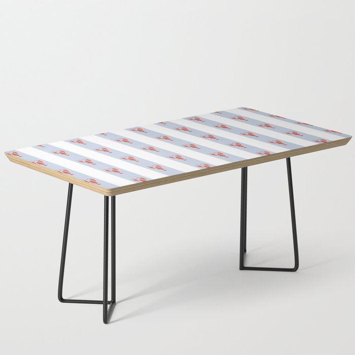 Red Lobsters On Hand-Painted Blue Stripes Coffee Table
