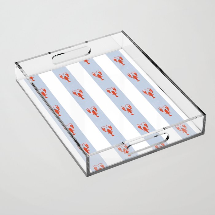 Red Lobsters On Hand-Painted Blue Stripes Acrylic Tray