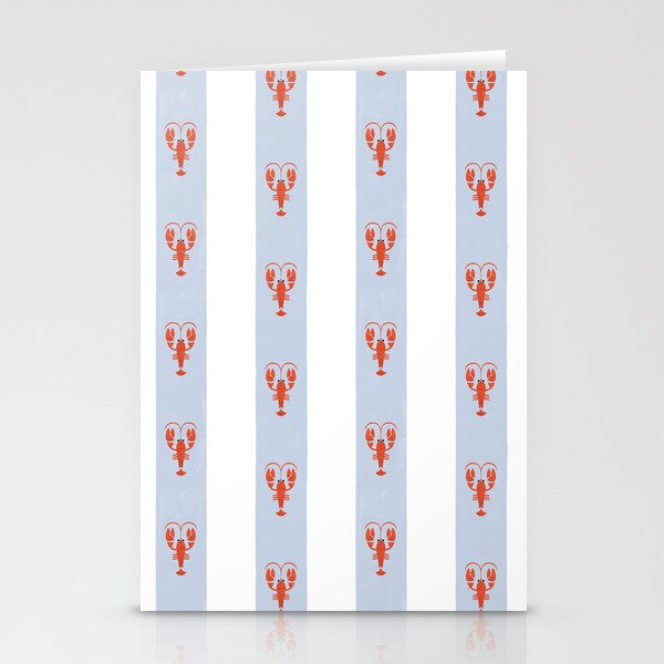 Red Lobsters On Hand-Painted Blue Stripes Stationery Card
