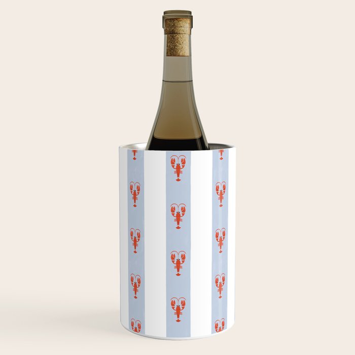 Red Lobsters On Hand-Painted Blue Stripes Wine Chiller
