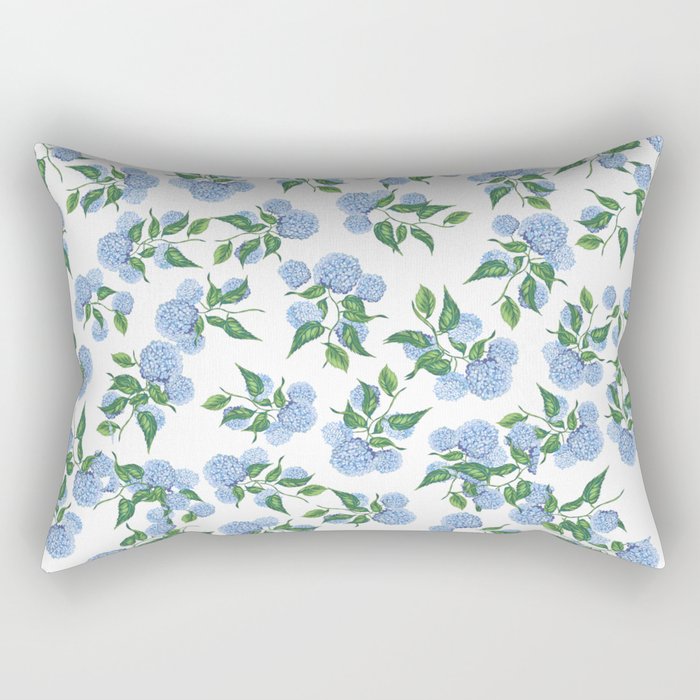 Hydrangea Blue Flowers, Botanicals, Blue And White Floral Rectangular Pillow