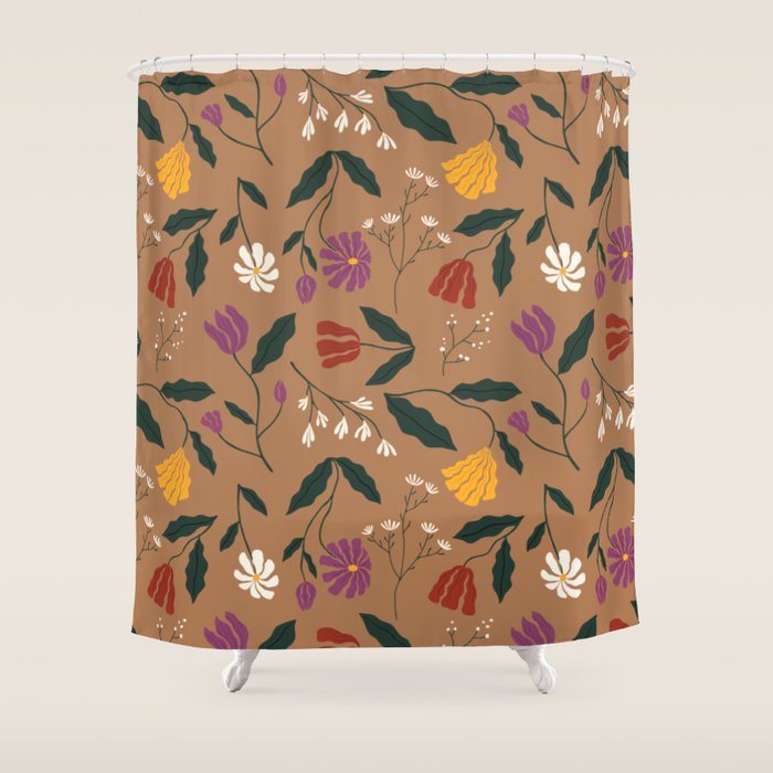 Pressed Flower Illustration Pattern  Shower Curtain