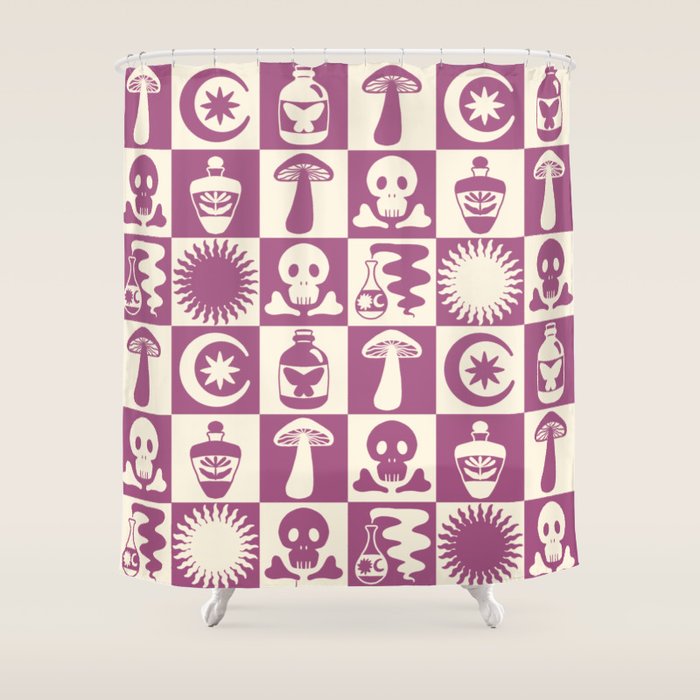 Potions And Spooky Things Checkerboard Pattern Shower Curtain