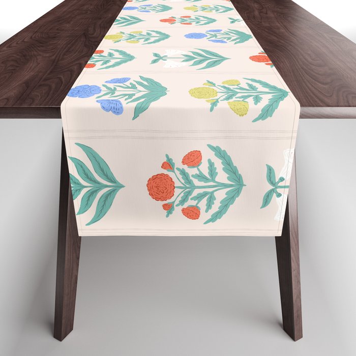 Block Print Flowers In Primary Table Runner