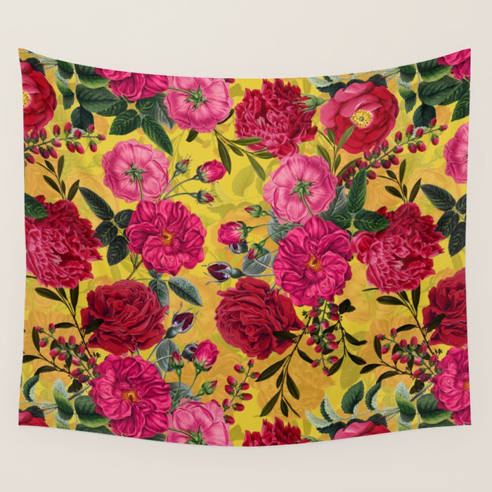Vintage & Shabby Chic - Summer Tropical Roses Flower Garden Wall Tapestry