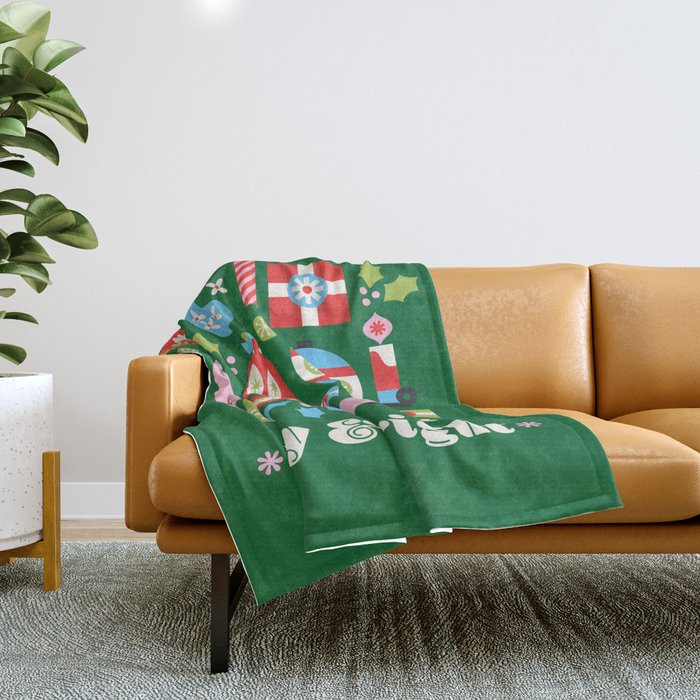 Merry & Bright Christmas | Green Throw Blanket