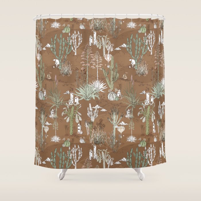 Whimsical Cactus Earthy Landscape Shower Curtain