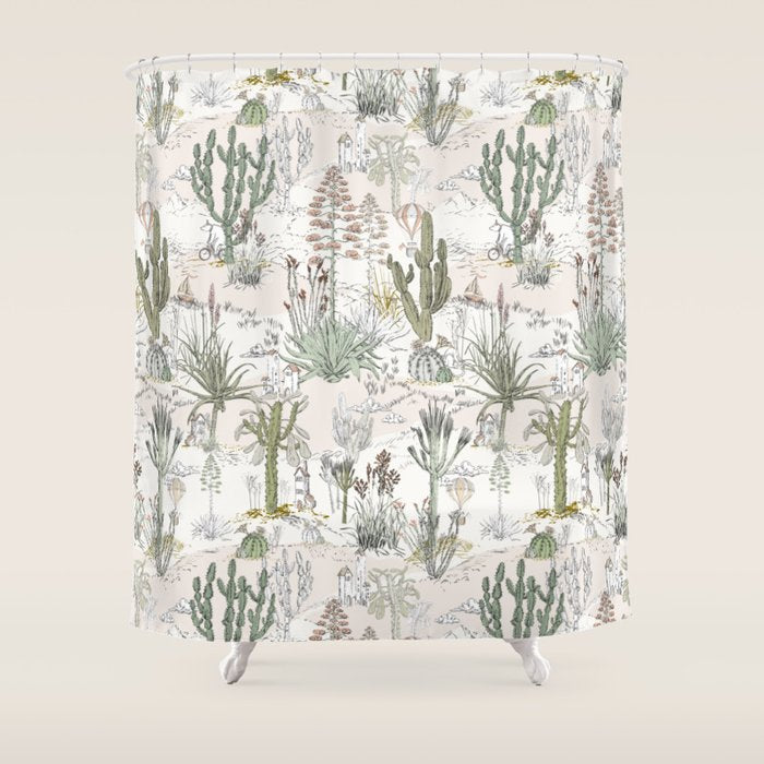 Whimsical Cactus Landscape Airy Shower Curtain