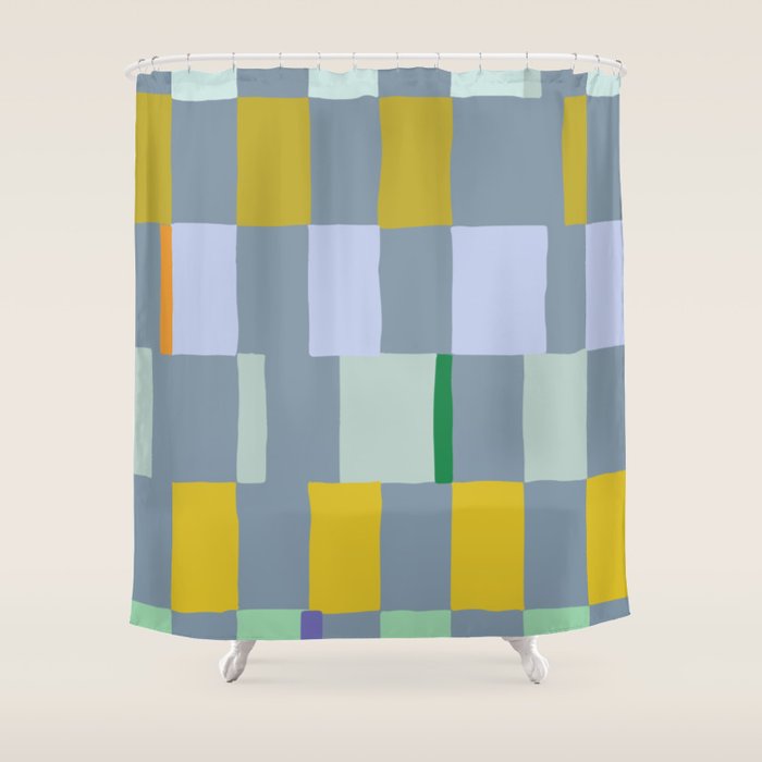 Summer Check Handdrawn Teal Shower Curtain