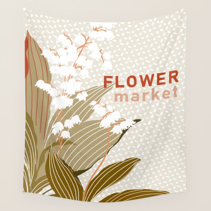 Flowers Market: Lily Of The Valley Earthy Toned Wall Tapestry