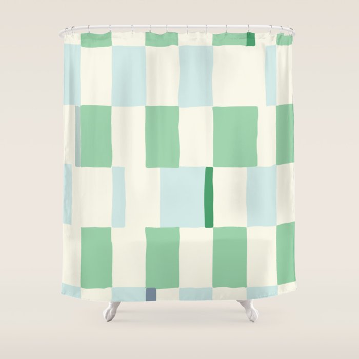 Summer Check Handdrawn Mint Shower Curtain