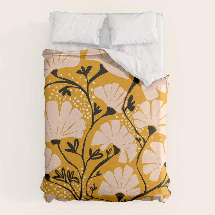 Ever Blooming Good Vibes Mustard Yellow Duvet Cover