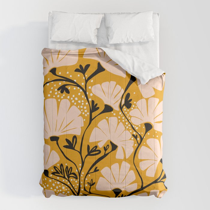 Ever Blooming Good Vibes Mustard Yellow Comforter