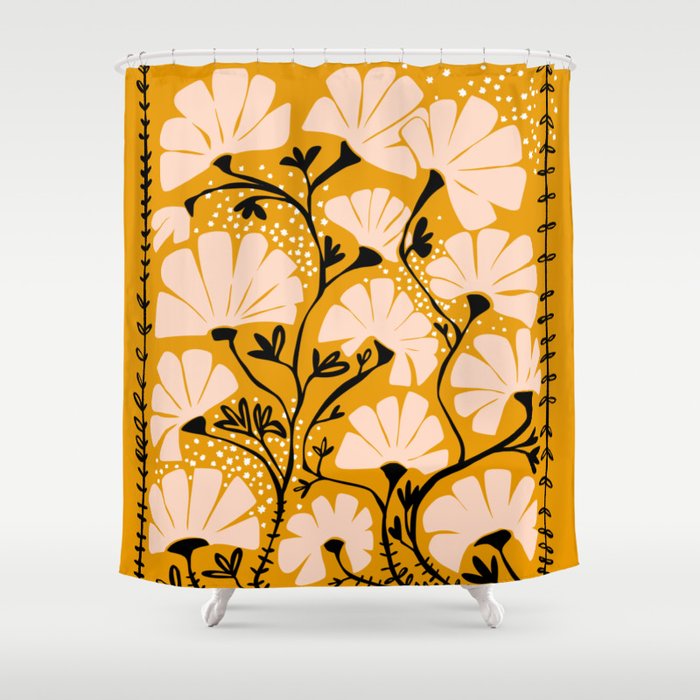 Ever Blooming Good Vibes Mustard Yellow Shower Curtain