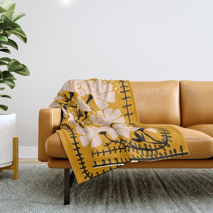 Ever Blooming Good Vibes Mustard Yellow Throw Blanket