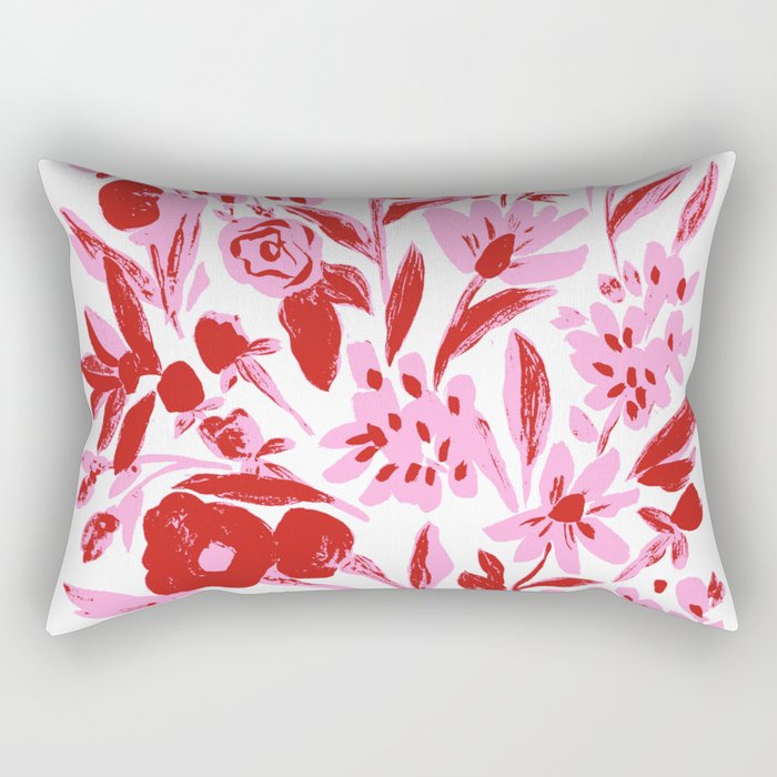 Red And Pink Artsy Flowers Rectangular Pillow