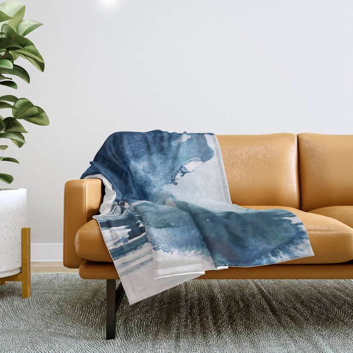 Pacific Grove: A Pretty Minimal Abstract Piece In Blue By Alyssa Hamilton Art Throw Blanket