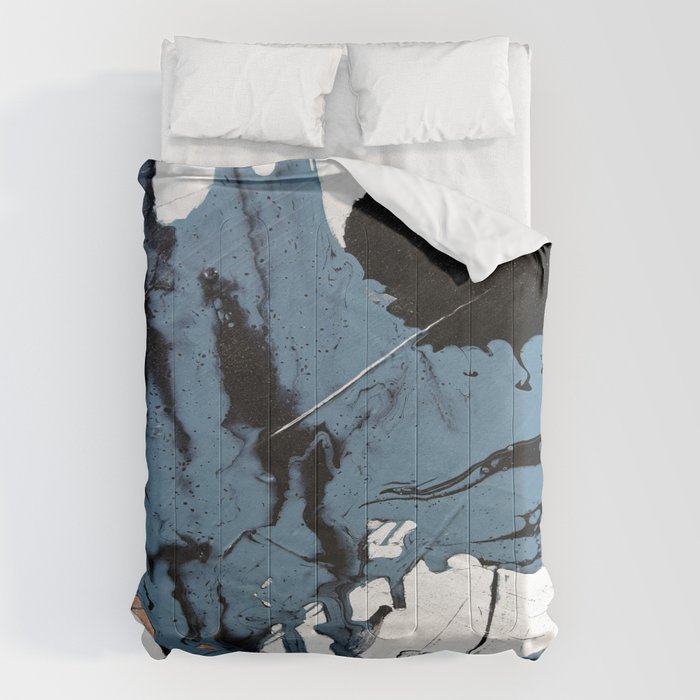 Black Diamond: A Minimal, Abstract Mixed-Media Piece In Black And Blue By Alyssa Hamilton Art Comforter