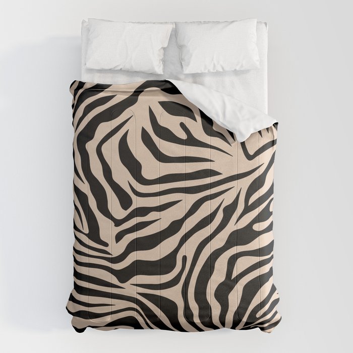 Zebra Print Zebra Stripes Wild Animal Print Zebra Pattern Modern Black And Beige Tan Light Brown Comforter